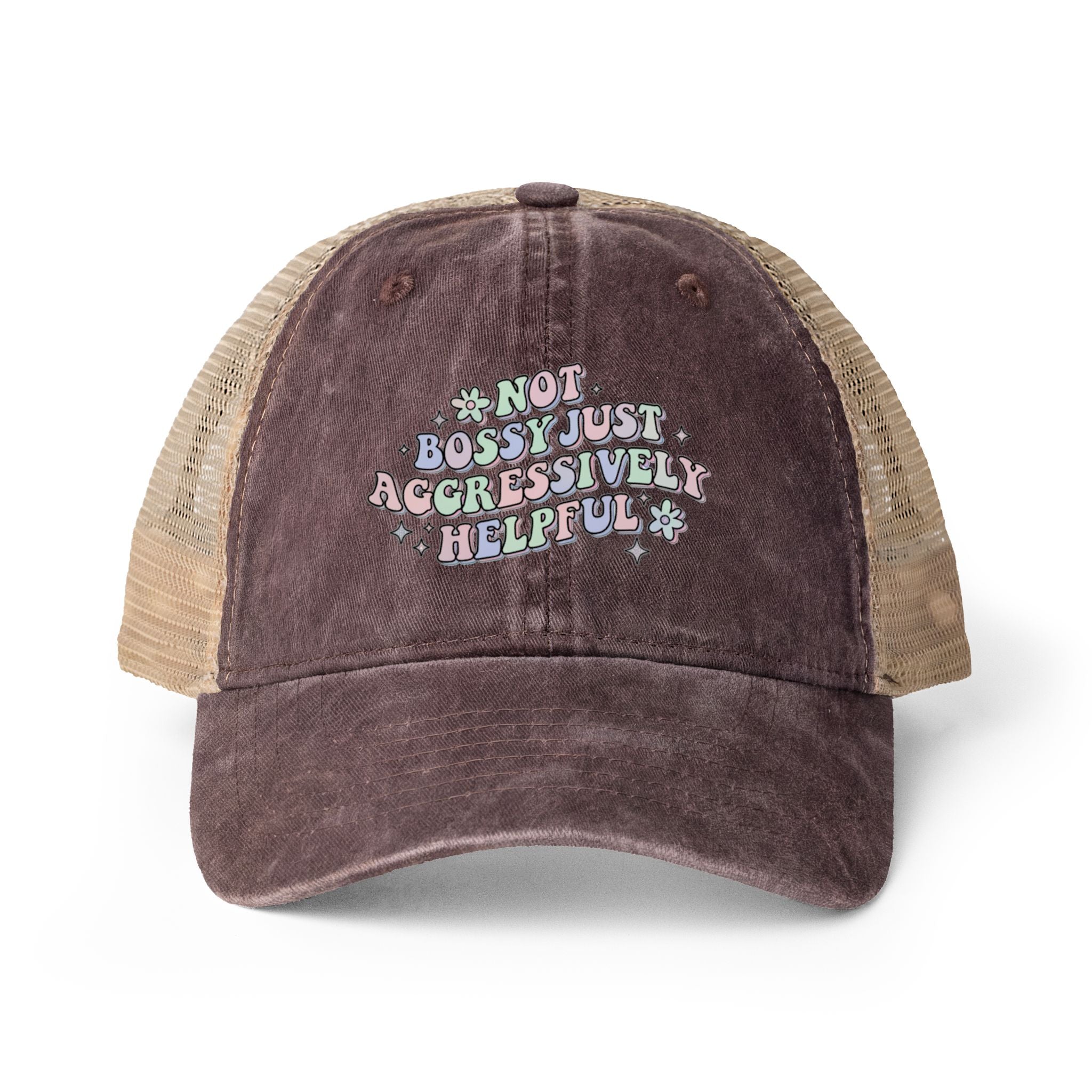 'not bossy just aggressively helpful' Women's Washed Mesh-Back Cap