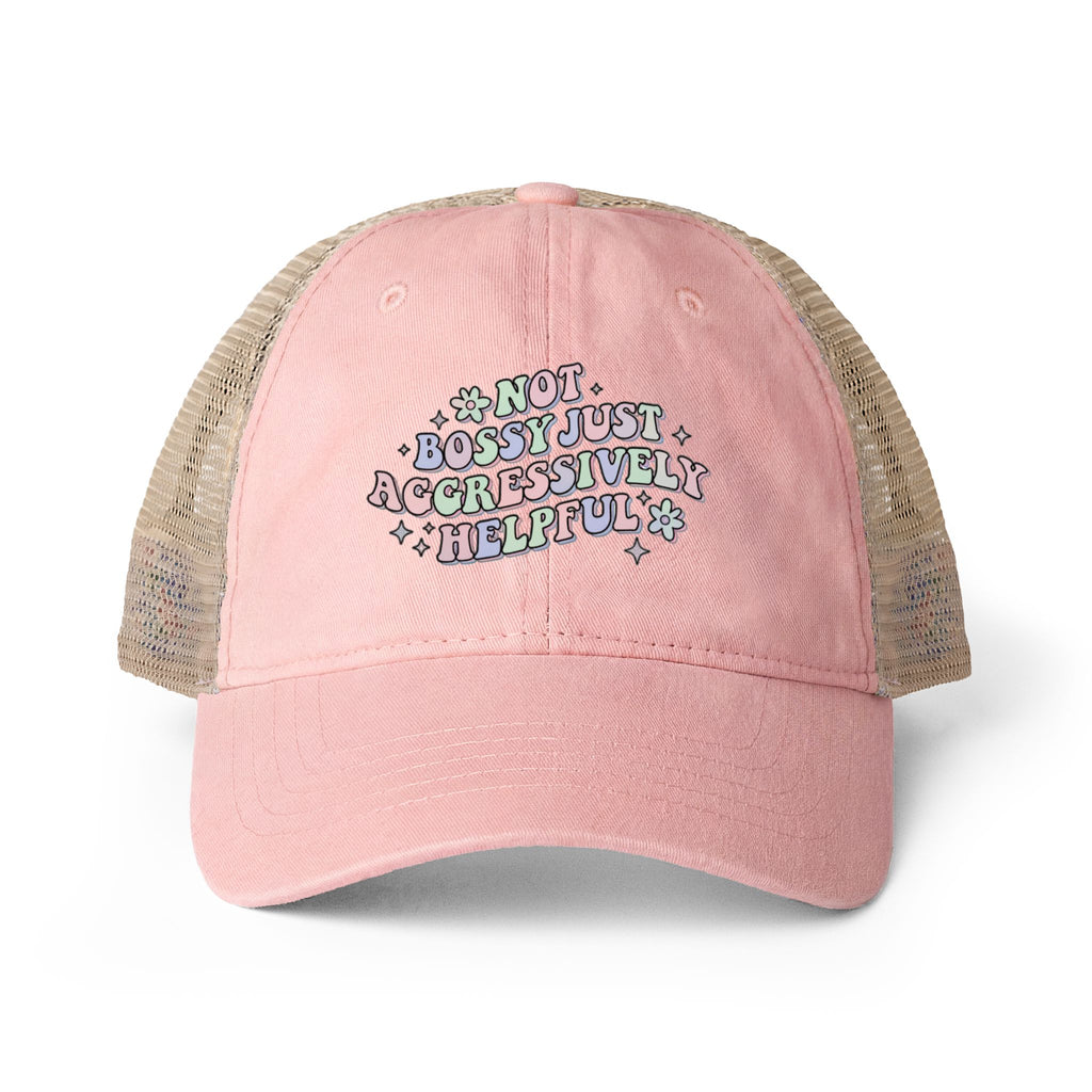 'not bossy just aggressively helpful' Women's Washed Mesh-Back Cap