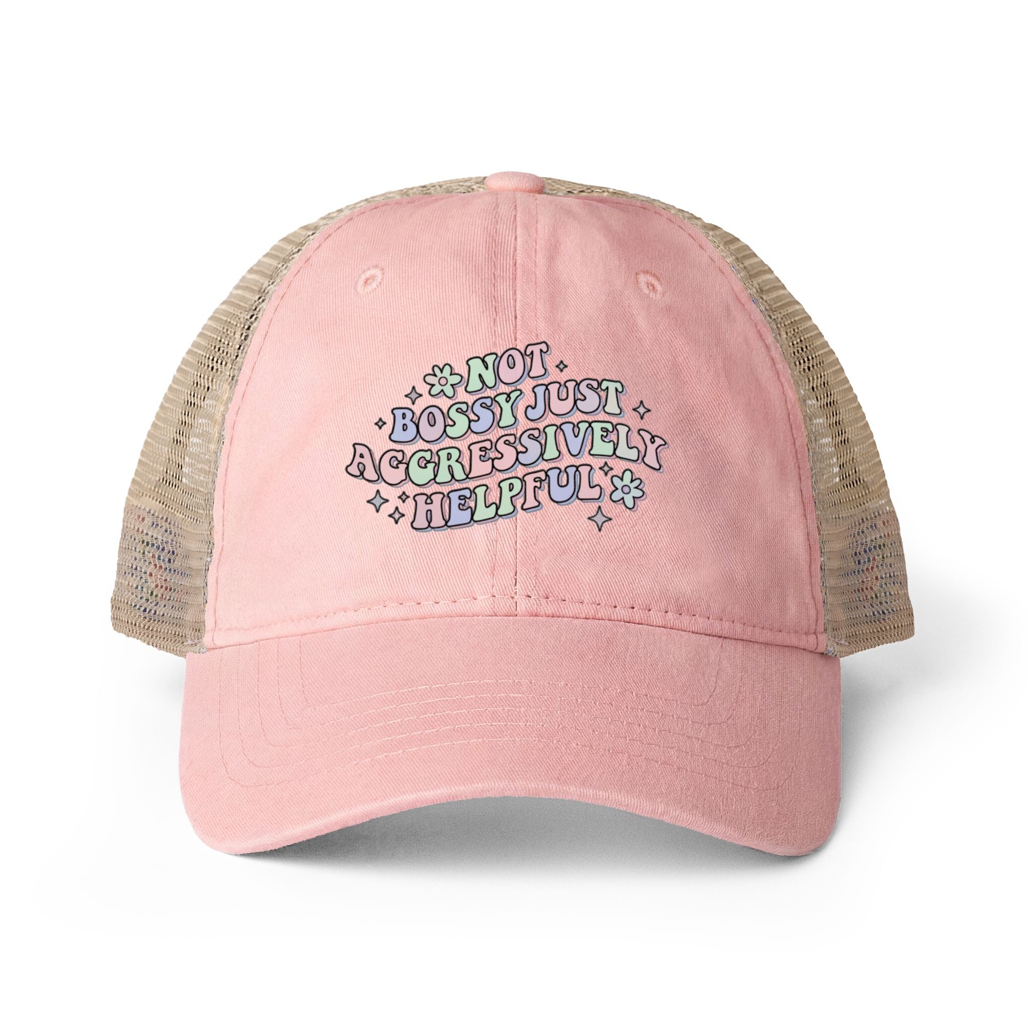 'not bossy just aggressively helpful' Women's Washed Mesh-Back Cap