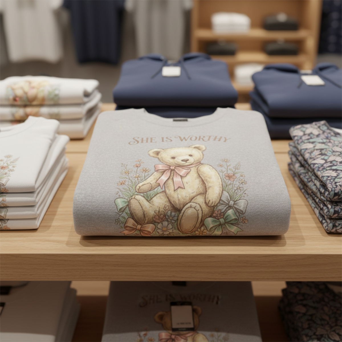 She Is Worthy Sweatshirt — Comforting Floral Crewneck for Women
