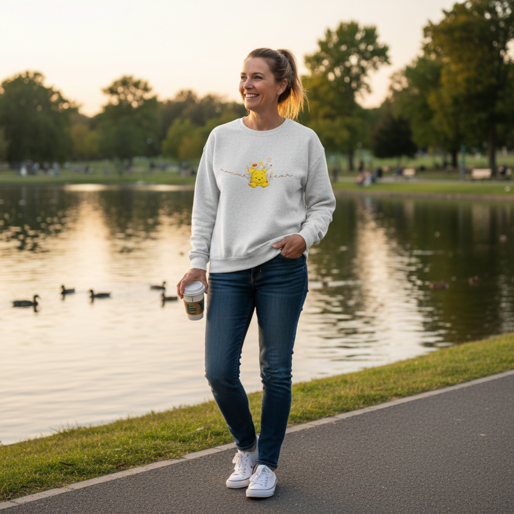 winnie bear embroidered  Floral Crewneck Sweatshirt