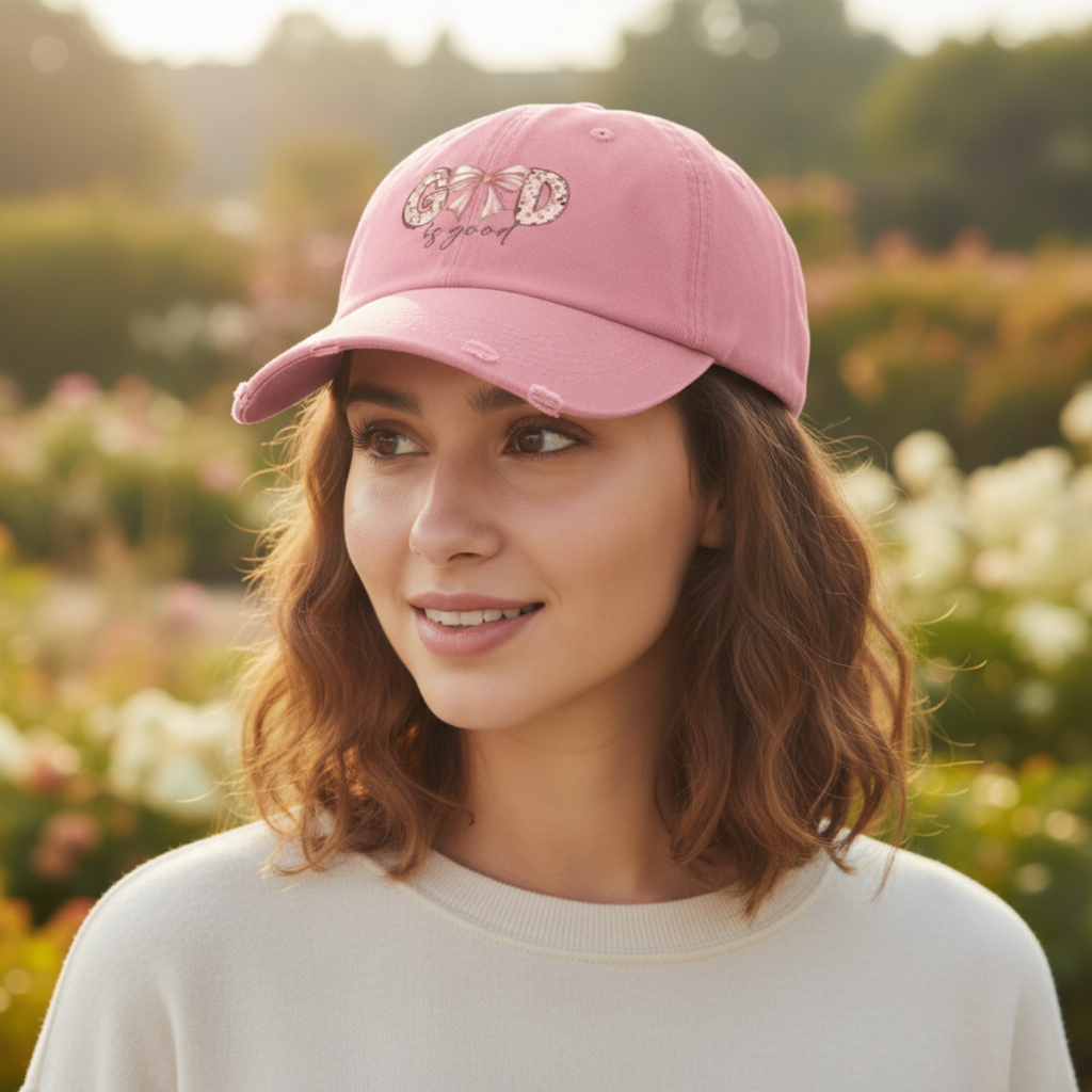 GOD Is Good Distressed Baseball Cap —  Embroidered Hat