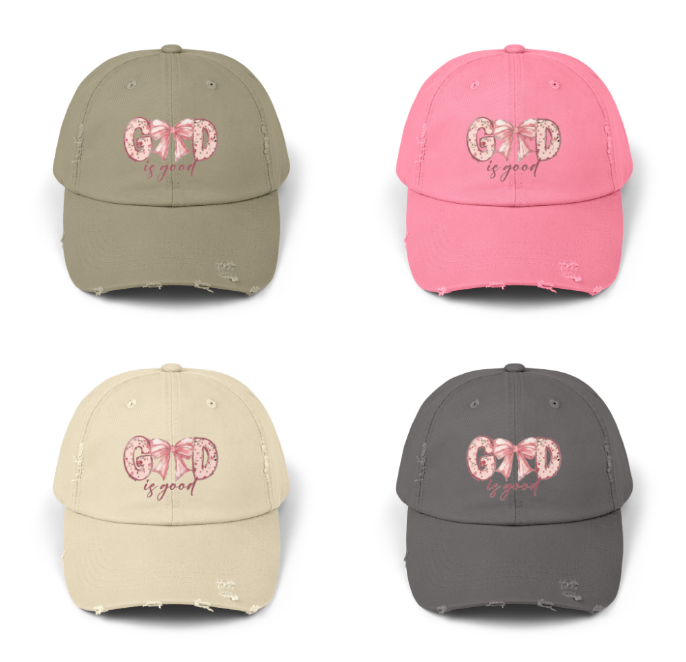 GOD Is Good Distressed Baseball Cap —  Embroidered Hat