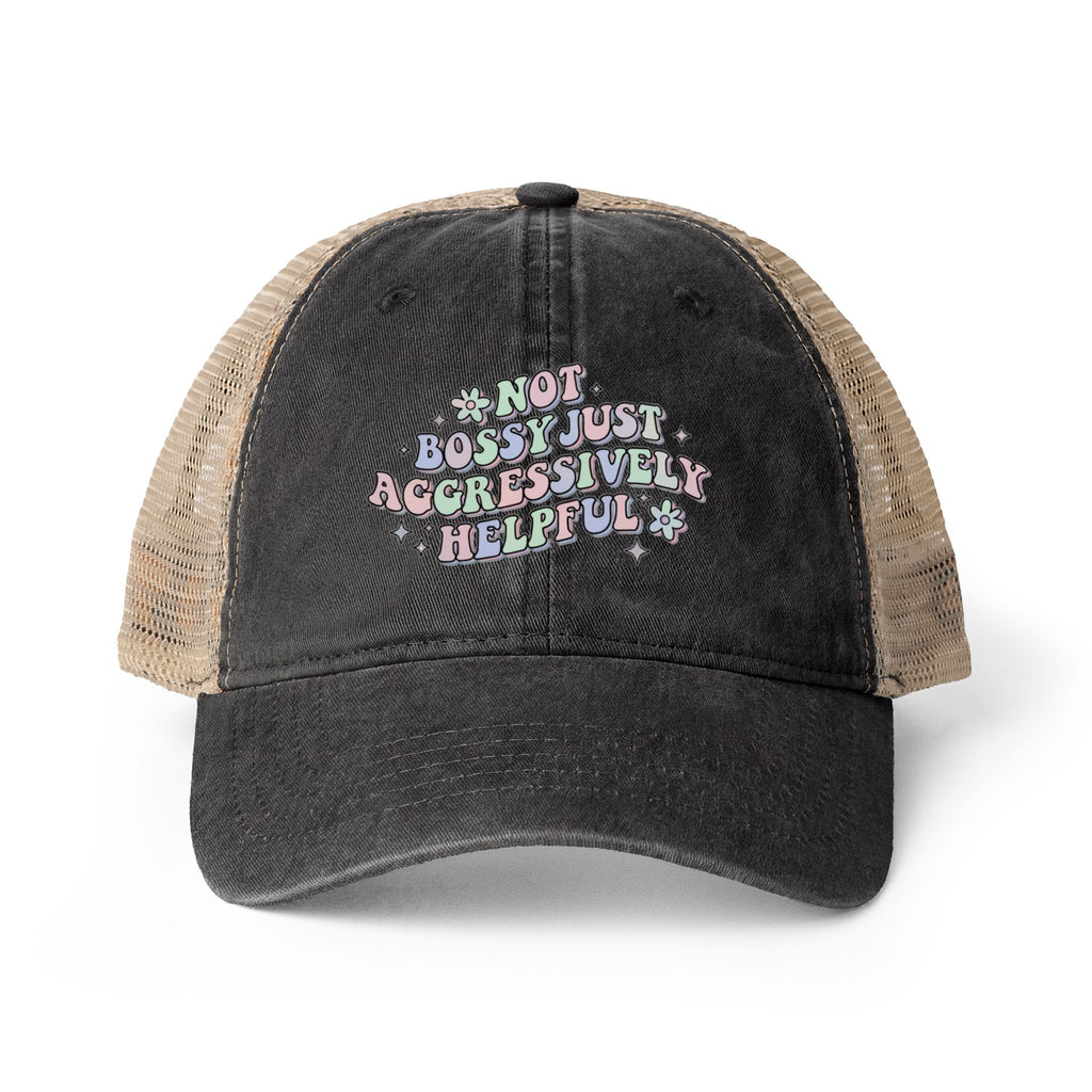 'not bossy just aggressively helpful' Women's Washed Mesh-Back Cap